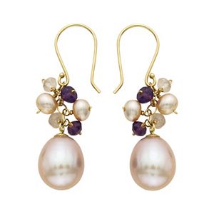 14k Gold Gemstone & Freshwater Cultured Pearl Drop Earrings