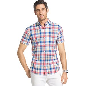 Men's IZOD Dockside Classic-Fit Plaid Chambray Woven Button-Down Shirt