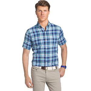 Men's IZOD Dockside Classic-Fit Plaid Chambray Woven Button-Down Shirt