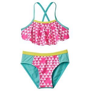 Girls 4-6x Pink Platinum Triangle Print Tankini & Scoop Bottoms Swimsuit Set