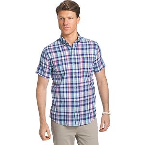 Men's IZOD Dockside Classic-Fit Plaid Chambray Woven Button-Down Shirt