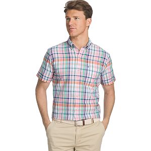 Men's IZOD Dockside Classic-Fit Plaid Chambray Woven Button-Down Shirt