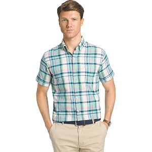 Men's IZOD Dockside Classic-Fit Plaid Chambray Woven Button-Down Shirt