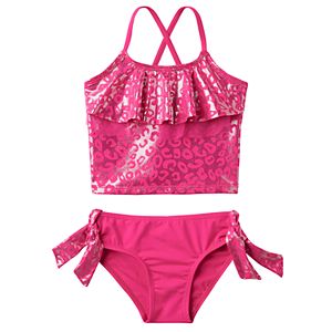 Girls 4-6x Pink Platinum Cheetah Print Tankini & Scoop Bottoms Swimsuit Set