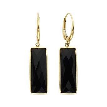 Jewelmak 14k Gold Onyx Rectangle Drop Earrings