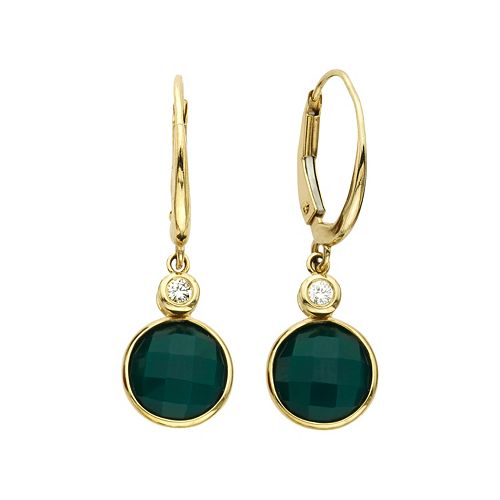 14k Gold Green Agate & Diamond Accent Drop Earrings