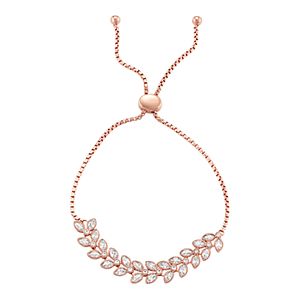 14k Rose Gold Over Silver Lab-Created White Sapphire Leaf Bolo Bracelet