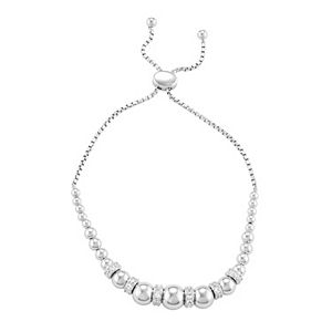 Sterling Silver Lab-Created White Sapphire Beaded Bolo Bracelet