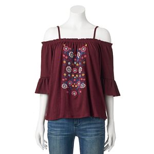 Juniors' Live To Be Spoiled Floral Off The Shoulder Top