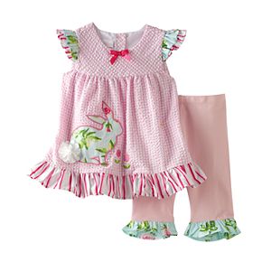 Baby Girl Bonnie Jean Rabbit Seersucker Top & Ruffled Pants Set