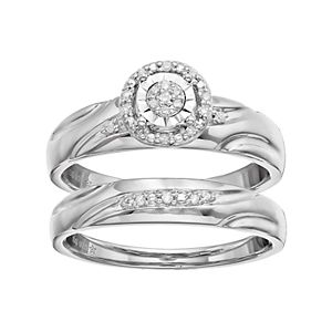 Sterling Silver Diamond Accent Halo Engagement Ring Set