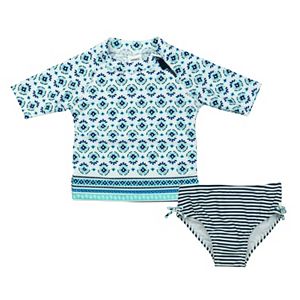 Baby Girl Carter's Pattern Rashguard & Striped Swimsuit Bottoms Set