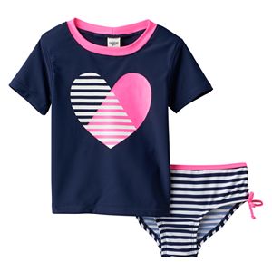 Baby Girl OshKosh B'gosh® Striped Heart Rashguard & Swimsuit Bottoms Set
