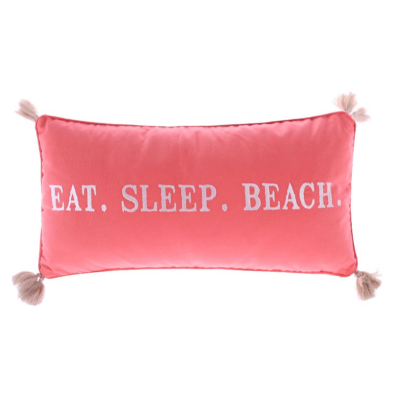 Levtex Eat, Sleep, Beach Oblong Throw Pillow, Pink, 12X24