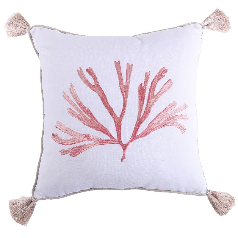 Levtex Coral Throw Pillow, White, 18X18