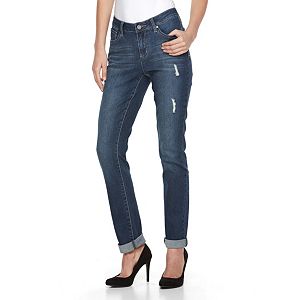 Women's Earl Jean Distressed Roll-Tab Skinny Jeans