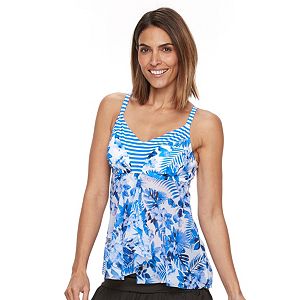 Women's Croft & Barrow庐 Tummy Slimmer Mesh Flyaway D-Cup Tankini Top
