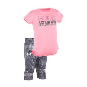 Baby Girl Under Armour Graphic Moisture-Wicking Bodysuit & Grid Capri Leggings Set
