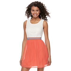 Juniors' Speechless Lace Chiffon Skater Dress