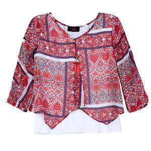 Girls 7-16 IZ Amy Byer 3/4-Length Sleeve Flyaway Fashion Top with Necklace