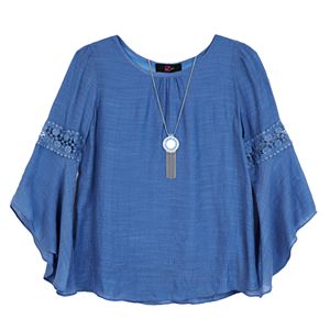 Girls 7-16 IZ Amy Byer Woven 3/4-Length Sleeve Peasant Top with Necklace