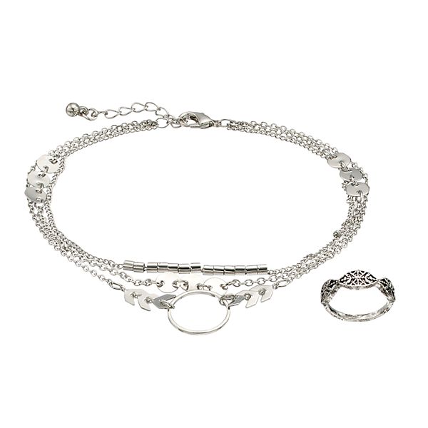 SO® Arrow Multi Strand Anklet & Antiqued Toe Ring Set