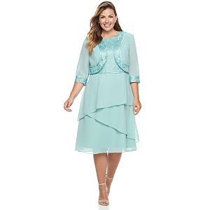 Plus Size Le Bos Glitter Dress & Jacket Set
