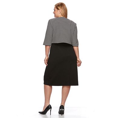 Plus Size Maya Brooke Jacquard Dress & Striped Jacket Set 