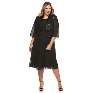 Plus Size Le Bos Sequin Trim Dress & Jacket Set