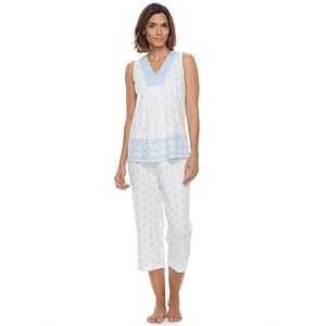 Women's Croft & Barrow® Pajamas: Good Morning Border Print Tank & Capris PJ Set