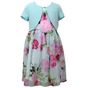 Girls 7-16 Bonnie Jean Short Sleeve Cardigan & Floral Pattern Chiffon Dress