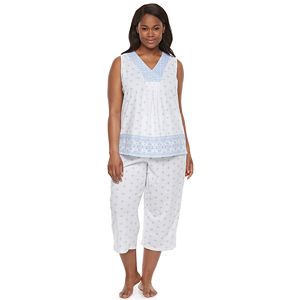 Plus Size Croft & Barrow® Pajamas: Good Morning Border Print Tank & Capris PJ Set