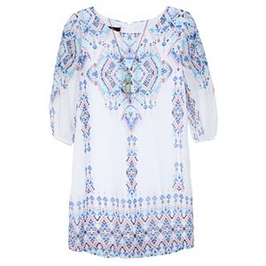 Girls 7-16 IZ Amy Byer 3/4-Length Sleeve Patterned Chiffon Shirt Dress with Necklace