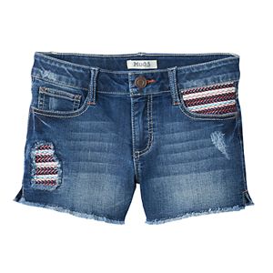 Girls 7-16 Mudd® Dark Wash Embroidered Pocket Jean Shorts