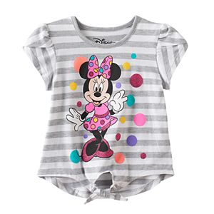 Disney's Minnie Mouse Toddler Girl Striped Faux Tie Front Tee