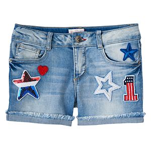 Girls 7-16 & Plus Size SO® Americana Light Wash Patched Jean Shorts