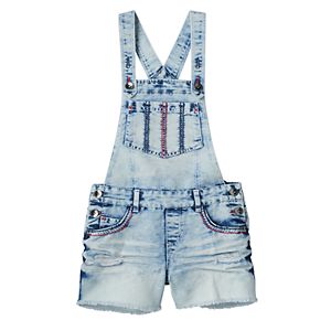 Girls 7-16 SO® Americana Acid Wash Denim Shortalls