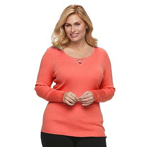 Plus Size Croft & Barrow® Ribbed Crisscross Sweater