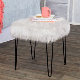 HomePop Gray Faux-Fur Stool End Table