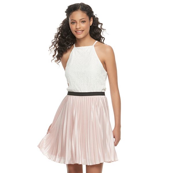 Juniors' Speechless Pleated Halter Skater Dress