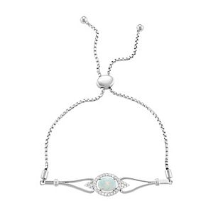 Sterling Silver Lab-Created Opal & White Sapphire Bolo Bracelet