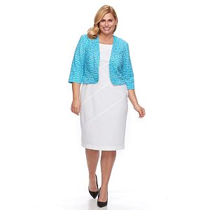 Plus Size Maya Brooke Jacquard Dress & Geometric Jacket Set