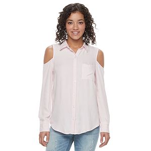 Juniors' SO® Cold Shoulder Pleated Shirt