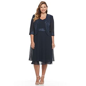 Plus Size Le Bos Glitter Trim Dress & Jacket Set