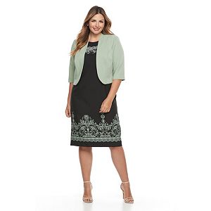 Plus Size Maya Brooke Floral Scroll Dress & Jacket Set