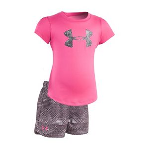 Baby Girl Under Armour Logo Graphic Tee & Striped Shorts Set
