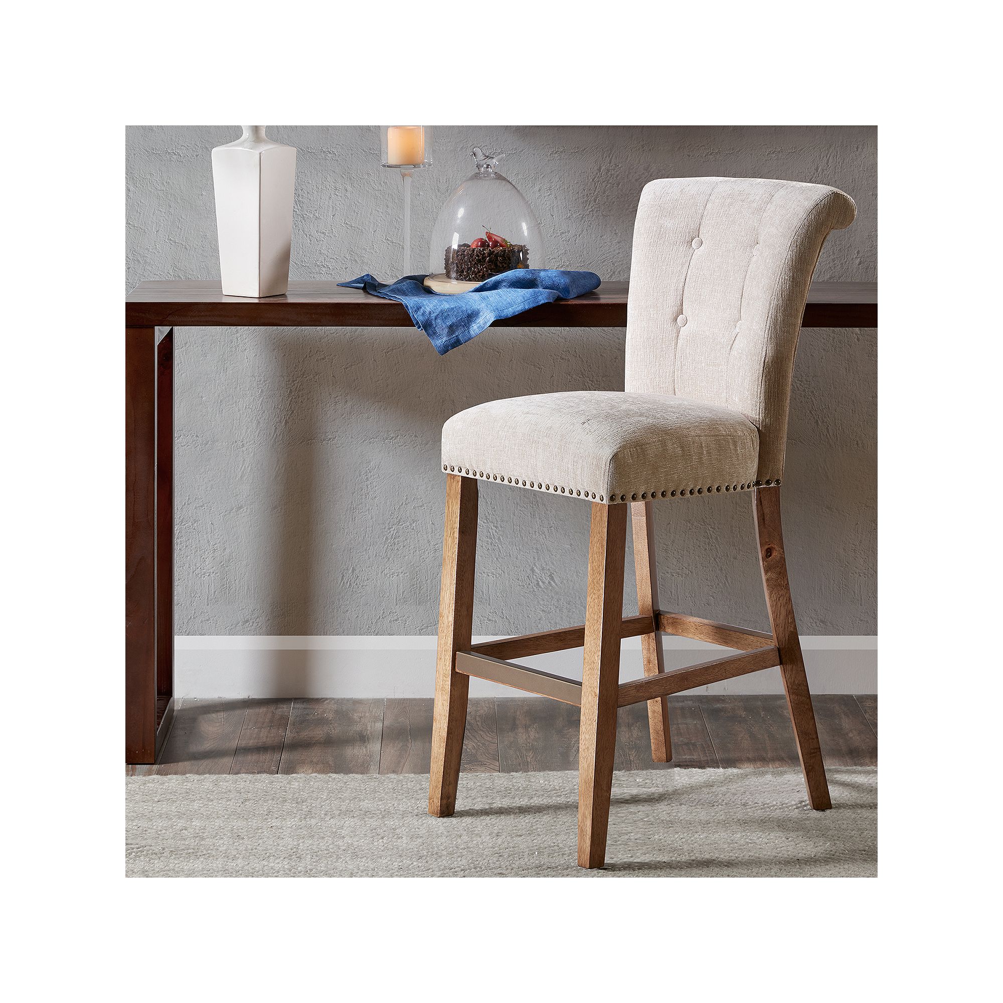 Madison Park Weldon Roll Back Bar Stool, Ivory