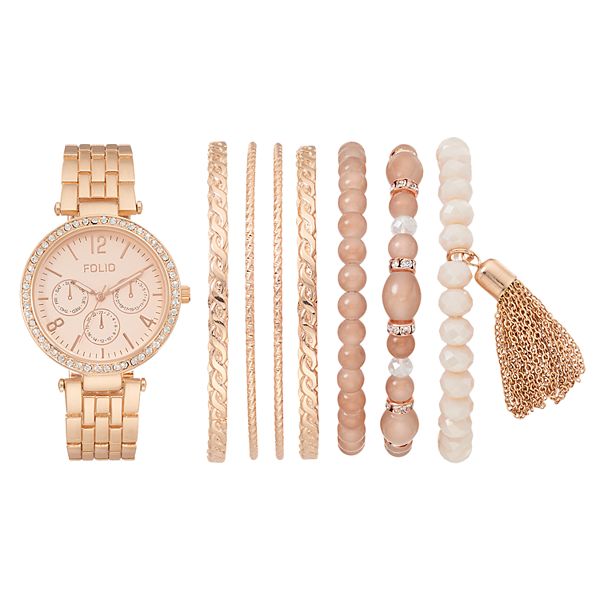 Folio Women's Crystal Watch & Bracelet Set
