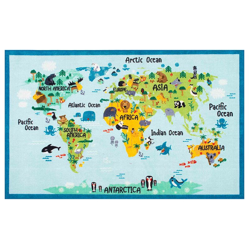 nuLOOM Giza Animal World Map Rug, Light Blue, 6.5X9 Ft