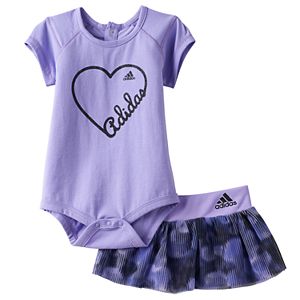 Baby Girl adidas Heart Graphic Bodysuit & Mesh Skirt Set